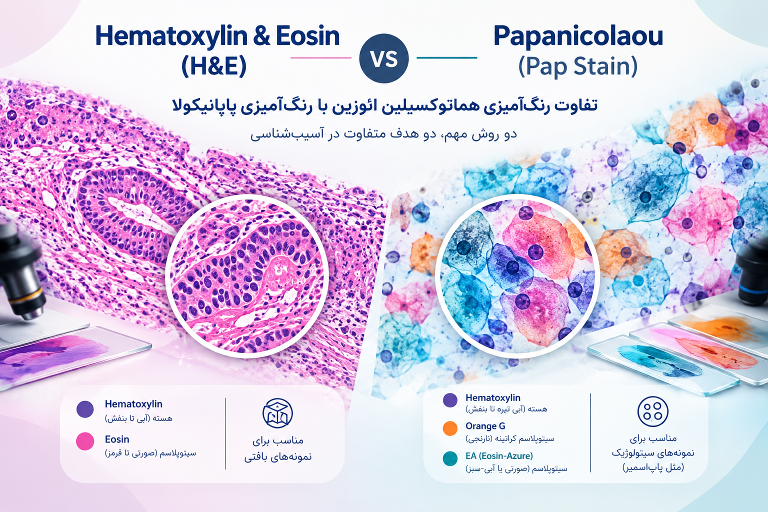 مقایسه رنگآمیزی هماتوکسیلین ائوزین H&E با رنگآمیزی پاپانیکولا Pap Stain